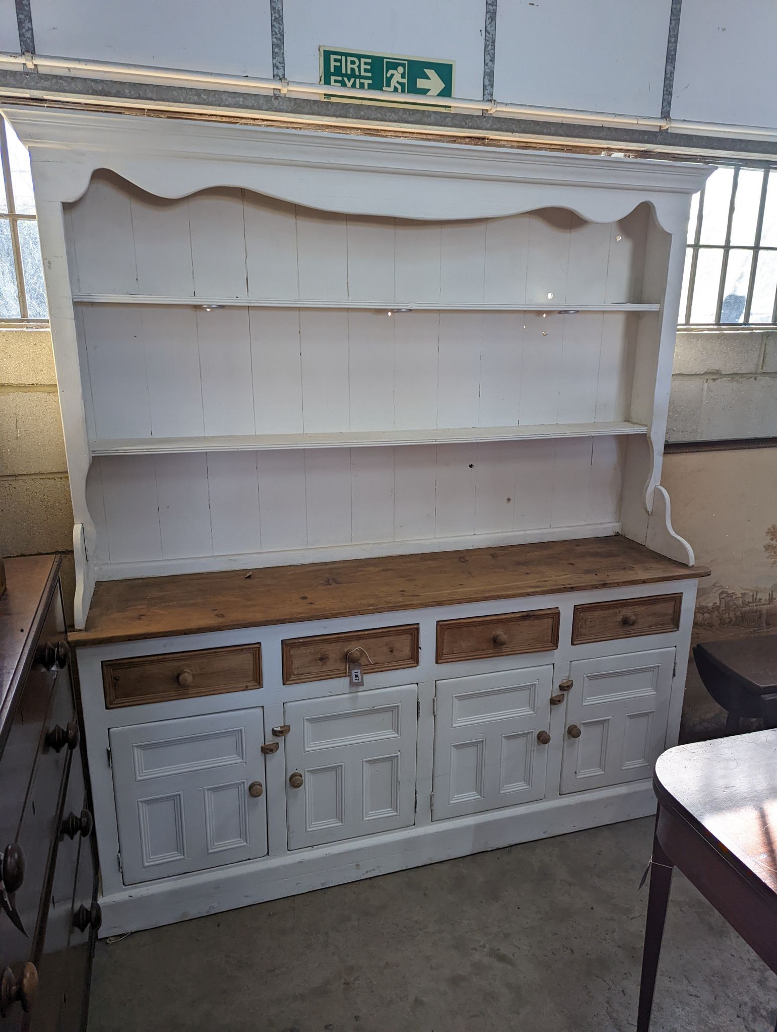 A Victorian style part painted pine dresser, length 183cm, depth 43cm, height 198cm